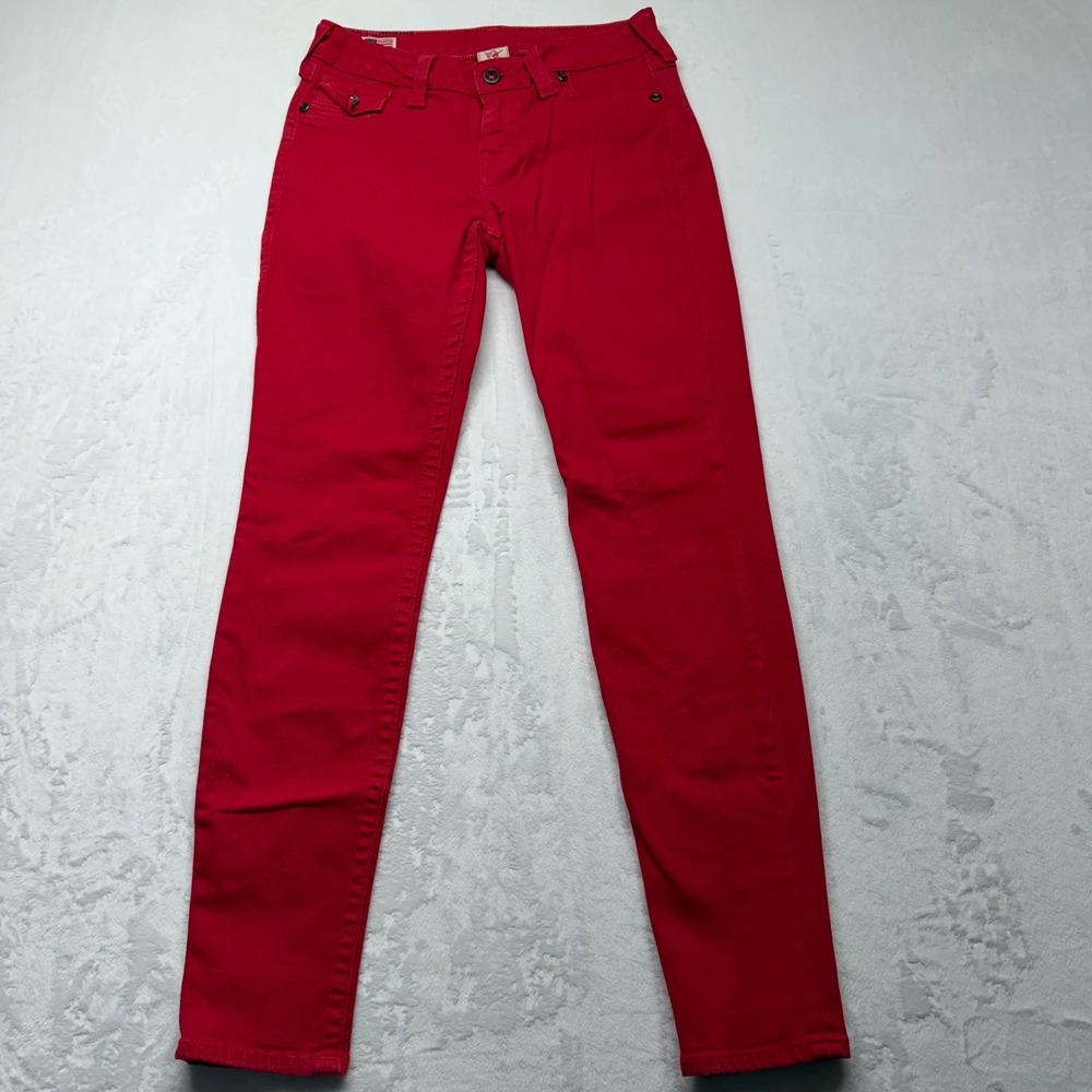 True Religion Serena Jeans 27 Red Low Rise Skinny Ruby Jewel Buttons Y2K USA
